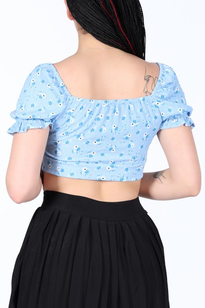 Bebe Mavisi Desenli Beli Çapraz Crop 11398