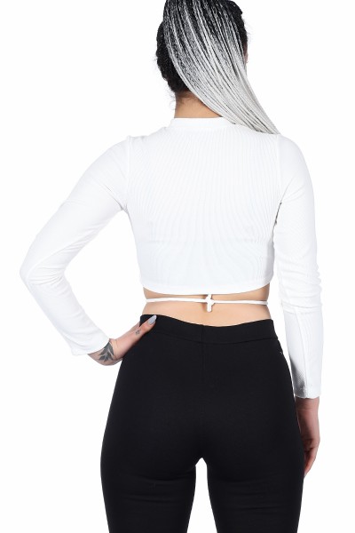 Beyaz Beli İp Detaylı Crop 10854