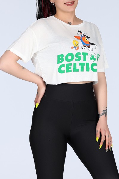 Beyaz Boston Celtics Basklı Crop 11652