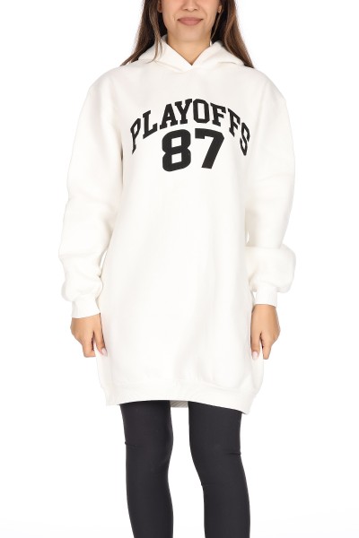 Beyaz Playoffs 87 Baskı Kapşonlu Bayan Sweat 10336