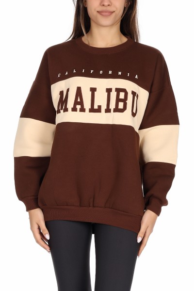 Kahverengi Malibu Nakış Bayan Sweat 10343