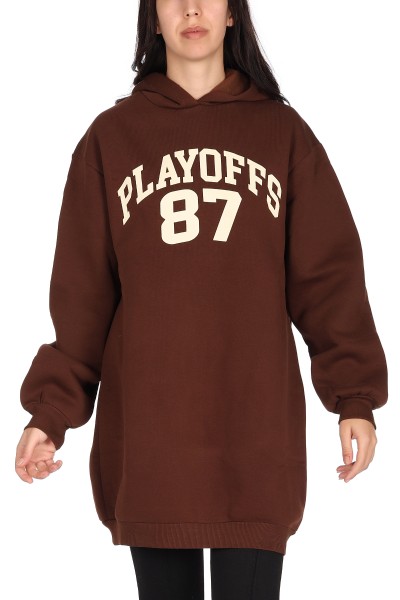 Kahverengi Playoffs 87 Baskı Kapşonlu Bayan Sweat 10335