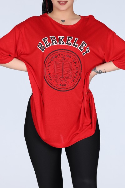 Kırmızı Bekeley Baskılı Oversize Unisex Tişört 11622