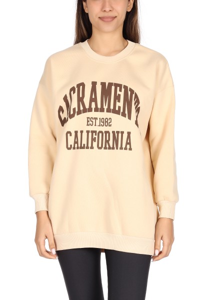 Krem Sacramento Baskı Bayan Sweat 10338