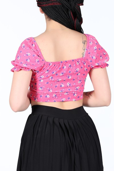 Pembe Desenli Beli Çapraz Crop 11396