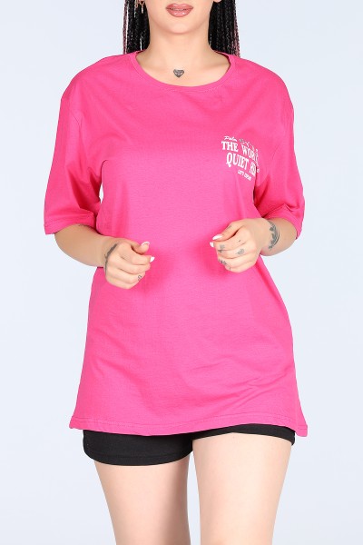 Pembe The World İs Quıet Here Yazılı Oversize Bayan Tişört 12126