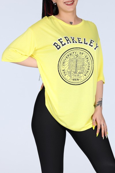 Sarı Bekeley Baskılı Oversize Unisex Tişört 11625