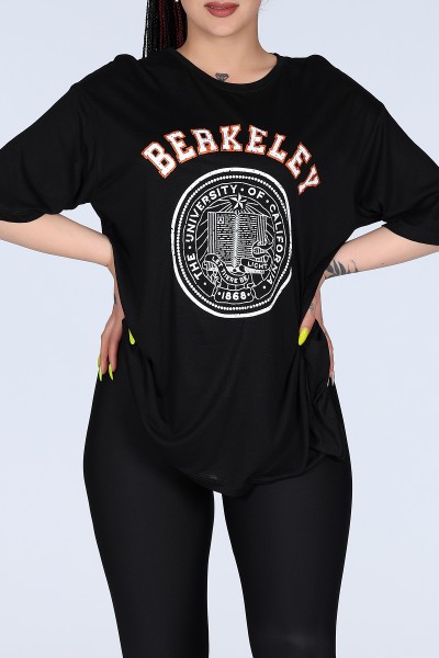 Siyah Bekeley Baskılı Oversize Unisex Tişört 11621