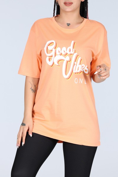 Somon Good Vibes Yazılı Bayan Oversize Tişört 12239