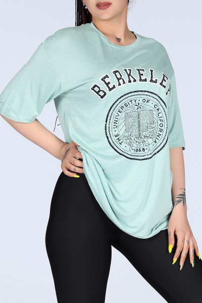 Su Yeşili Bekeley Baskılı Oversize Unisex Tişört 11626