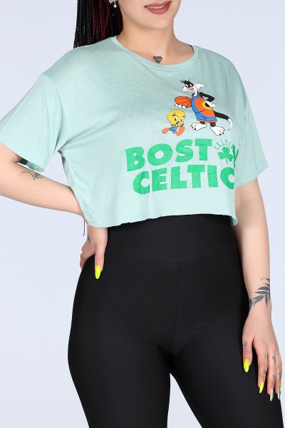 Su Yeşili Boston Celtics Basklı Crop 11651