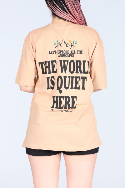 Taş The World İs Quıet Here Yazılı Oversize Bayan Tişört 12129